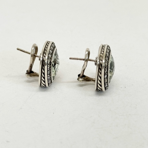 David Yurman Moonlight Ice Albion Prasiolite Diamond Earrings .925 - Picture 4 of 10
